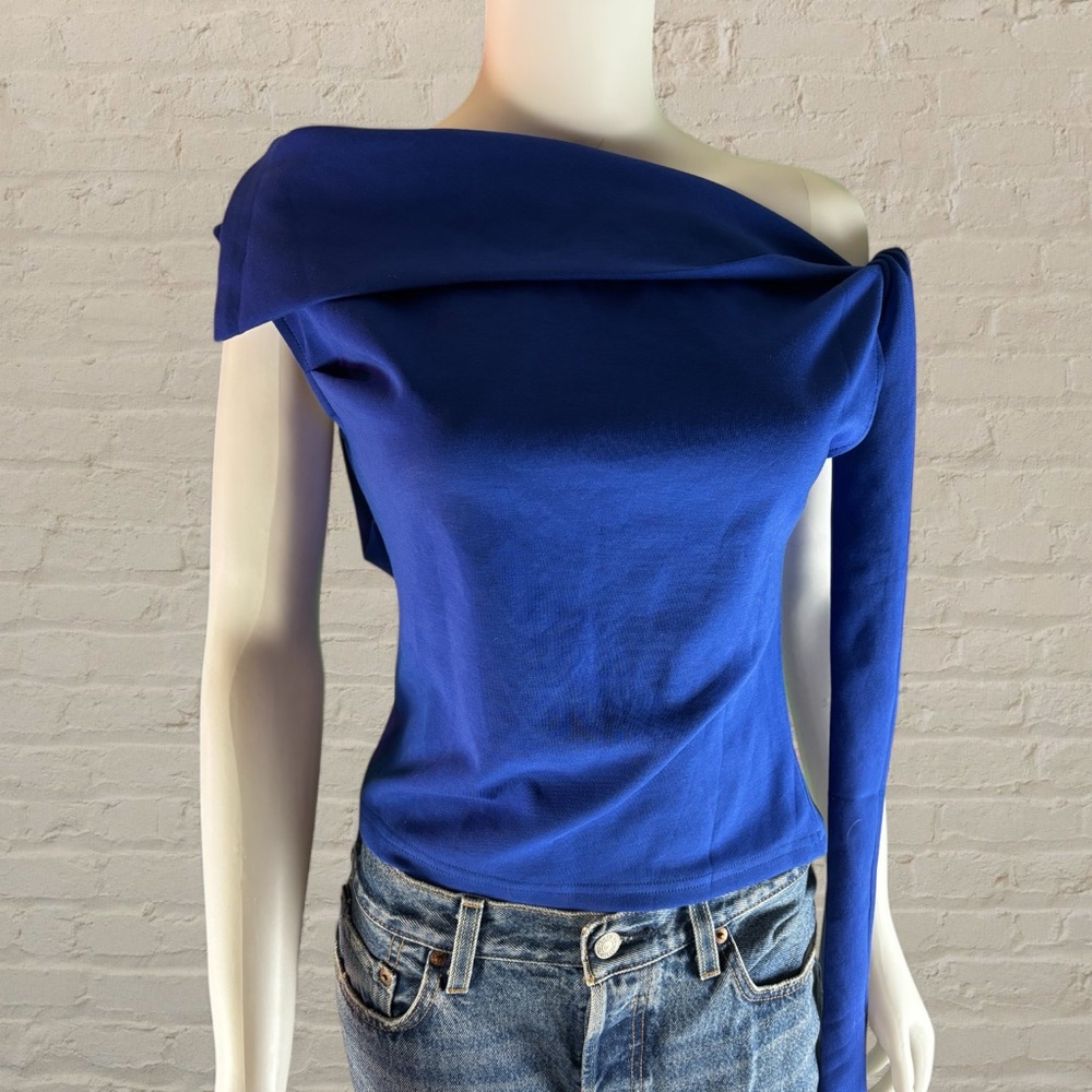 Royal blue Commense one shoulder top with tie new with tags. Dead stock